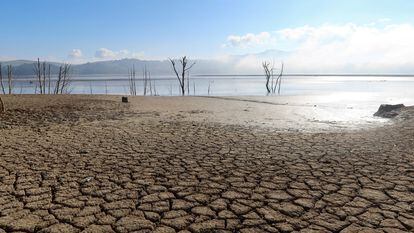 A view of a cracked ground near the Sidi El Barrak dam in Nafza, Tunisia.