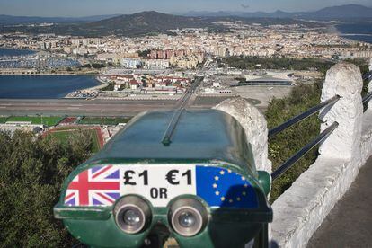 A view of the border and airport in Gibraltar, key areas of the negotiation over the Rock's relationship with the EU after Brexit.