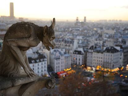 A gargoyle on Notre-Dame de Paris cathedral.