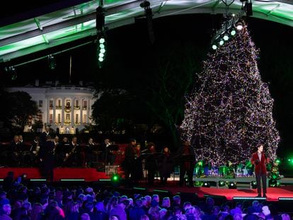 US actor and music artist Darren Criss performs during the lighting of the National Christmas Tree on the Ellipse near the White House, in Washington, DC, November 30 2023.