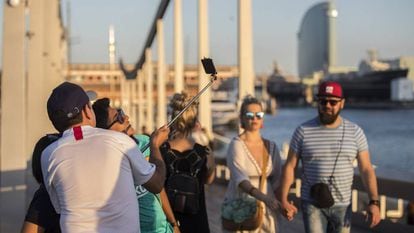 Tourists at the port of Barcelona.