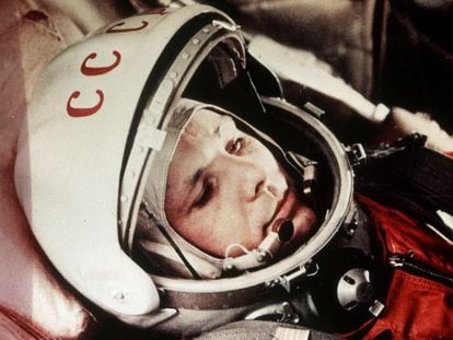 Yuri Gagarin during the first manned flight in space on April 12, 1961.