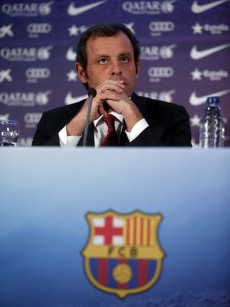 Sandro Rosell during Monday's press conference.
