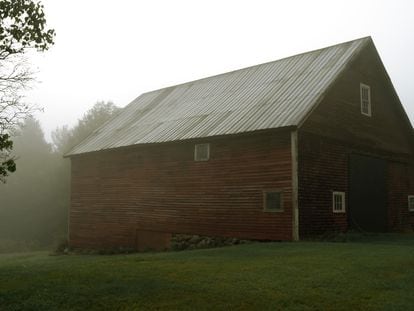 Barn red, the predominant hue due to iron oxide mixed with linseed oil that protects the wood, in the state of Maine.
