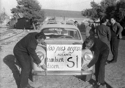 French nationals born in Algeria, the &#039;pieds-noirs&#039;, campaigning in favor of Franco during a 1966 referendum in Spain. 