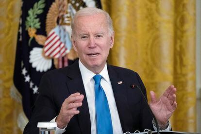 President Joe Biden speaks during a meeting with the National Governors Association in the East Room on February 10, 2023, in Washington.