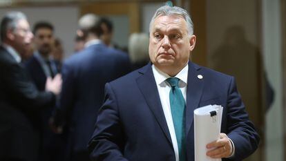 Hungarian Prime Minister Viktor Orban at the start of a Special European Council in Brussels, Belgium, 01 February 2024.