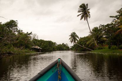The community of Mano Perdida and its landscape. The community is settled on the edge of the lagoon and their daily tasks revolve around the water. 