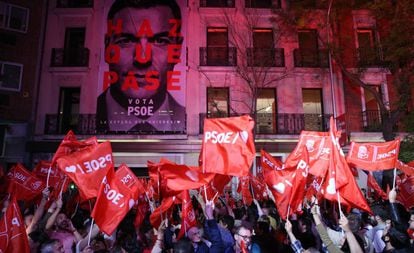 PSOE supporters outside the party headquarters in Madrid.