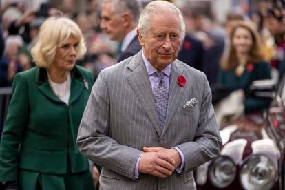 Britain's King Charles III and Camilla, Queen Consort, walkabout to meet members of the public following a ceremony at Micklegate Bar, in York, England, Wednesday Nov. 9, 2022.