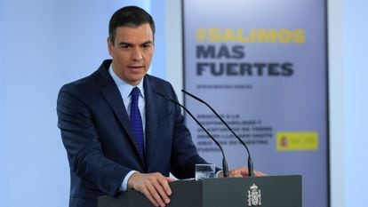 Spanish Prime Minister Pedro Sánchez during today’s press conference.