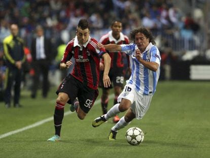 Stephan El Shaarawy vies for the ball with Manuel Iturra during M&aacute;laga&#039;s 1-0 win in La Rosaleda two weeks ago. 
