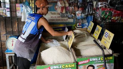 A vendor sells rice at a store in Quezon city, Philippines, on Monday, Aug. 14, 2023.