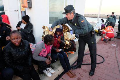 African migrants receiving assistance in Melilla.