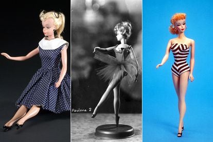 From left to right, German Bild Lilli doll from 1955; Famosa’s Paulova doll and the first Barbie model, from 1959.