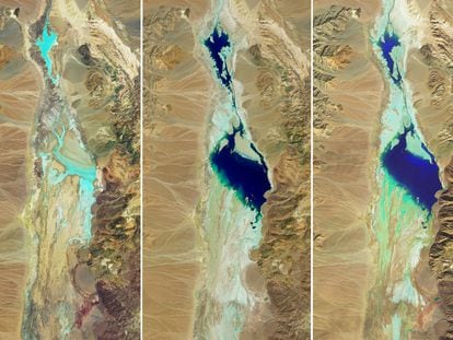 Satellite images provided by NASA show the evolution of Lake Manly from July 2023 until February 14.