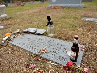 Jack Kerouac's grave at Edson Cemetery in Lowell, Massachusetts.