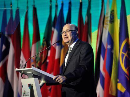 The president of the Inter-American Development Bank (IDB), Ilan Goldfajn, speaks during the IDB Board of Governors meeting, in Panama City, last year.