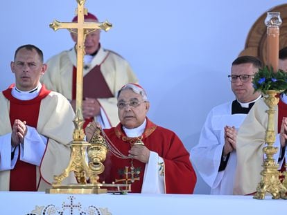 The Pope's envoy, Cardinal Marcello Semeraro, celebrates the religious service to beatify the Ulma family in southeastern Poland, on September 10, 2023.