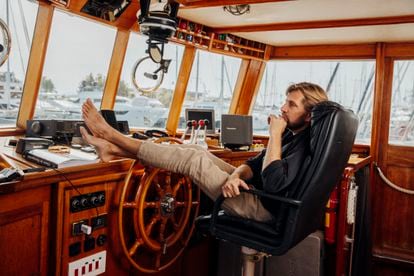 Swedish film director Ruben Östlund poses on a boat in the port of Palma de Mallorca, Spain, in October 2022.
