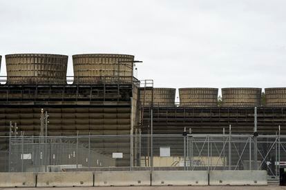 Cooling towers release heat generated by boiling water reactors at Xcel Energy's Nuclear Generating Plant in October 2019, in Monticello, Minnesota.