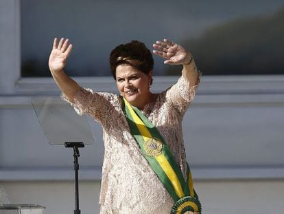 President Dilma Rousseff waves during her inauguration.