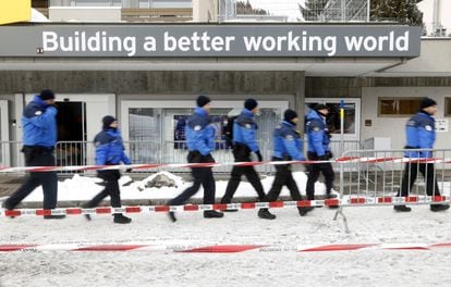 Swiss police officers in Davos for the 2023 World Economic Forum.