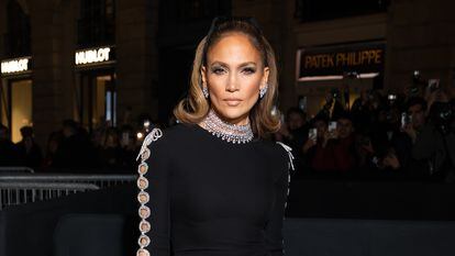 Jennifer Lopez at the Valentino haute couture show in Paris, on January 24, 2024.