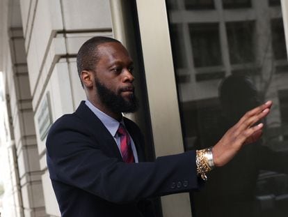 In this file photo taken on March 31, 2023 Pras Michel, a member of the 1990's hip-hop group the Fugees, arrives at US District Court in Washington, DC