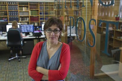 Journalist Montserrat Dom&iacute;nguez, pictured in the Spanish offices of the Huffington Post.  