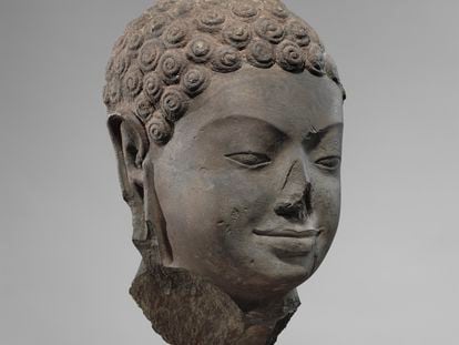 This December 2005 photo shows a 7th century sculpture titled "Head of Buddha" at the Metropolitan Museum of Art in New York