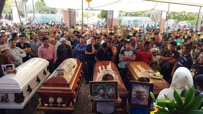 The funeral for four people killed in a recent clash between the military and civilians in the state of Puebla.