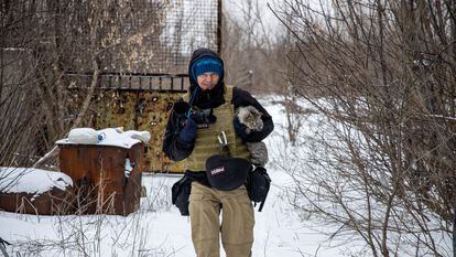 The photojournalist Maksim Levin in Ukraine's Donetsk region on January 25, 2022.