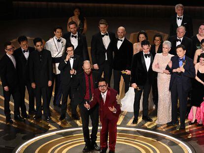 The Daniels speaking after winning the Oscar for Best Picture for 'Everything Everywhere All at Once,' which won seven Academy Awards.