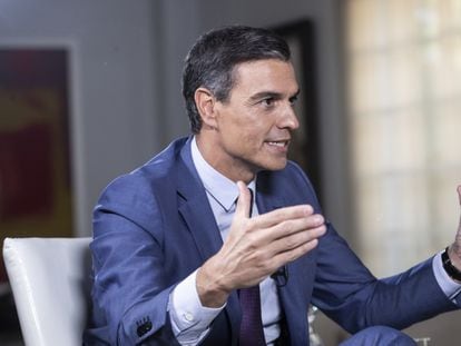 Pedro Sánchez during his interview with EL PAÍS.