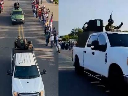 A caravan of Sinaloa Cartel gunmen enters Chiapas town amidst applause from locals.