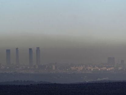Pollution hangs over the Madrid skyline in this photo from 2012.