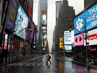 New York's Times Square looking deserted on Sunday.