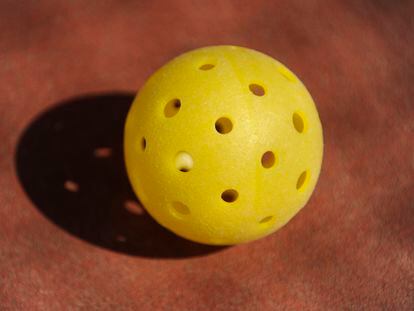 The ball used in pickleball, a fast-growing sport in Spain and the US.