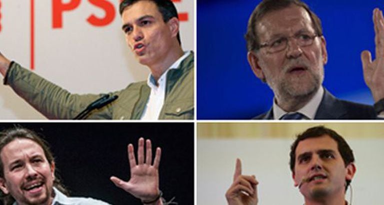 Clockwise from top left: Socialist leader Pedro Sánchez, PP chief Mariano Rajoy, Ciudadanos’ Albert Rivera and Podemos’s Pablo Iglesias.