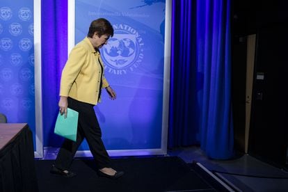 Kristalina Georgieva after a press conference in Washington in March.