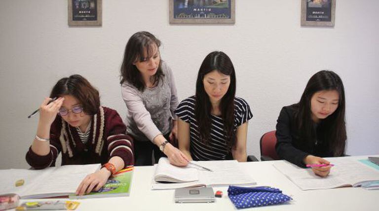 Students in a Spanish class at the Eureka school in Madrid.