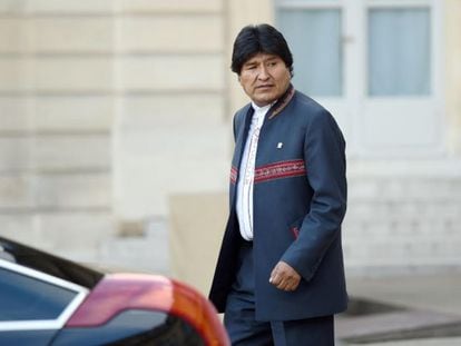 President Evo Morales, following his meeting with French President François Hollande in Paris.