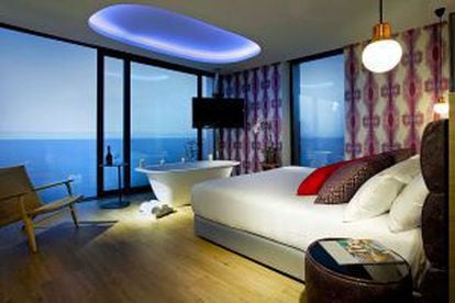 A room with a sea view at the Hard Rock in Ibiza.