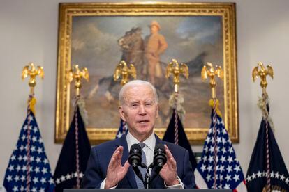 President Joe Biden delivers remarks on the United States banking system after the collapse of Silicon Valley Bank, at the White House in on March 13, 2023.