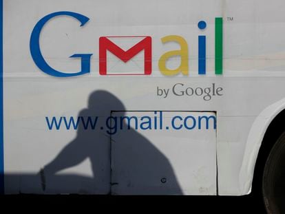 An ad for Google's Gmail appears on the side of a bus on Sept. 17, 2012, in Lagos, Nigeria.
