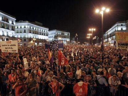 Thousands of protestors gathered in Puerta del Sol, central Madrid, on Thursday night.