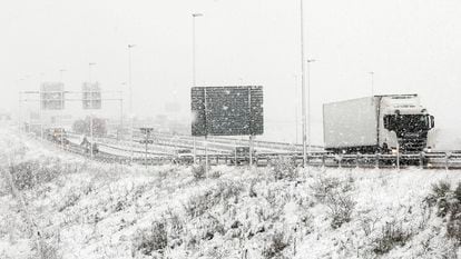 White-out conditions on a road in Burgos on March 8.