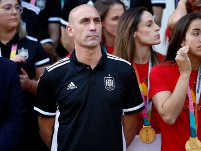 President of the Royal Spanish Football Federation Luis Rubiales during the ceremony celebrating the Women's World Cup champions in Madrid, Spain, on Aug. 22, 2023.