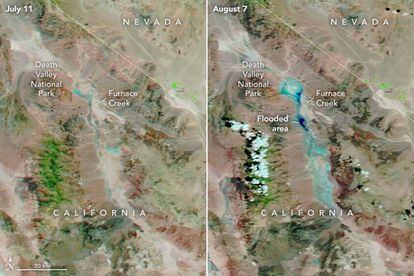 NASA satellite images of the flooding in Death Valley.